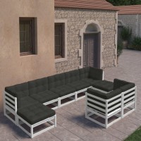 vidaXL 9 Piece Patio Lounge Set with Cushions White Solid Pinewood