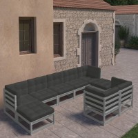 vidaXL 9 Piece Patio Lounge Set with Cushions Gray Solid Pinewood