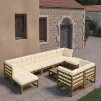 vidaXL 10 Piece Patio Lounge Set&Cushions Honey Brown Solid Pinewood