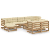 vidaXL 10 Piece Patio Lounge Set&Cushions Honey Brown Solid Pinewood