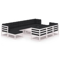 vidaXL 11 Piece Patio Lounge Set with Cushions White Solid Pinewood