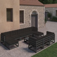 vidaXL 11 Piece Patio Lounge Set with Cushions Black Solid Pinewood