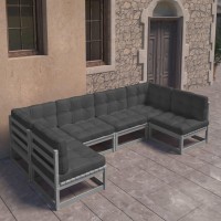 vidaXL 6 Piece Patio Lounge Set with Cushions Gray Solid Pinewood