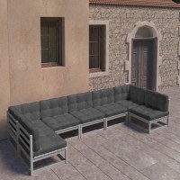 vidaXL 7 Piece Patio Lounge Set with Cushions Gray Solid Pinewood