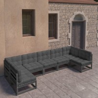 vidaXL 7 Piece Patio Lounge Set with Cushions Black Solid Pinewood