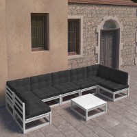 vidaXL 8 Piece Patio Lounge Set with Cushions White Solid Pinewood