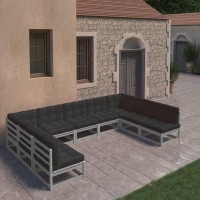 vidaXL 9 Piece Patio Lounge Set with Cushions Gray Solid Pinewood