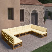 vidaXL 9 Piece Patio Lounge Set&Cushions Honey Brown Solid Pinewood