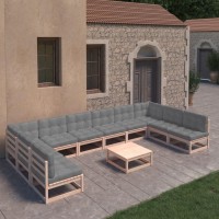 vidaXL 11 Piece Patio Lounge Set with Cushions Solid Pinewood