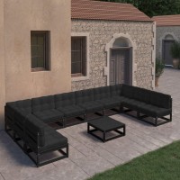 vidaXL 11 Piece Patio Lounge Set with Cushions Black Solid Pinewood