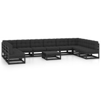 vidaXL 11 Piece Patio Lounge Set with Cushions Black Solid Pinewood