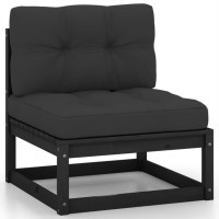 vidaXL 11 Piece Patio Lounge Set with Cushions Black Solid Pinewood