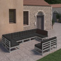 vidaXL 9 Piece Patio Lounge Set with Cushions Gray Solid Pinewood