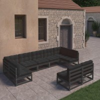 vidaXL 9 Piece Garden Lounge Set with Cushions Black Solid Pinewood