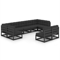 vidaXL 9 Piece Garden Lounge Set with Cushions Black Solid Pinewood