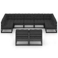 vidaXL 9 Piece Garden Lounge Set with Cushions Black Solid Pinewood