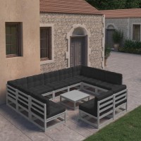 vidaXL 10 Piece Patio Lounge Set with Cushions Gray Solid Pinewood