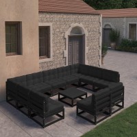 vidaXL 10 Piece Patio Lounge Set with Cushions Black Solid Pinewood