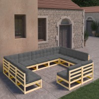 vidaXL 11 Piece Patio Lounge Set with Cushions Solid Pinewood