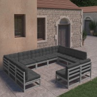 vidaXL 11 Piece Patio Lounge Set with Cushions Gray Solid Pinewood