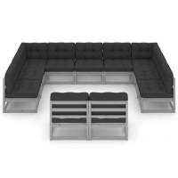 vidaXL 11 Piece Patio Lounge Set with Cushions Gray Solid Pinewood