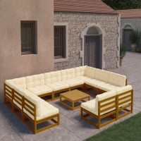 vidaXL 12 Piece Patio Lounge Set&Cushions Honey Brown Solid Pinewood