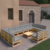 vidaXL 13 Piece Patio Lounge Set with Cushions Solid Pinewood