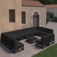 vidaXL 13 Piece Patio Lounge Set with Cushions Black Solid Pinewood