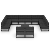 vidaXL 13 Piece Patio Lounge Set with Cushions Black Solid Pinewood