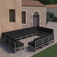 vidaXL 13 Piece Patio Lounge Set with Cushions Gray Solid Pinewood