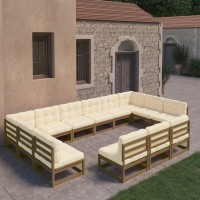 vidaXL 13 Piece Patio Lounge Set&Cushions Honey Brown Solid Pinewood