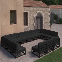 vidaXL 13 Piece Patio Lounge Set with Cushions Black Solid Pinewood