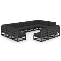 vidaXL 13 Piece Patio Lounge Set with Cushions Black Solid Pinewood