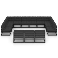 vidaXL 13 Piece Patio Lounge Set with Cushions Black Solid Pinewood