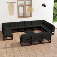 vidaXL 14 Piece Patio Lounge Set with Cushions Black Solid Pinewood