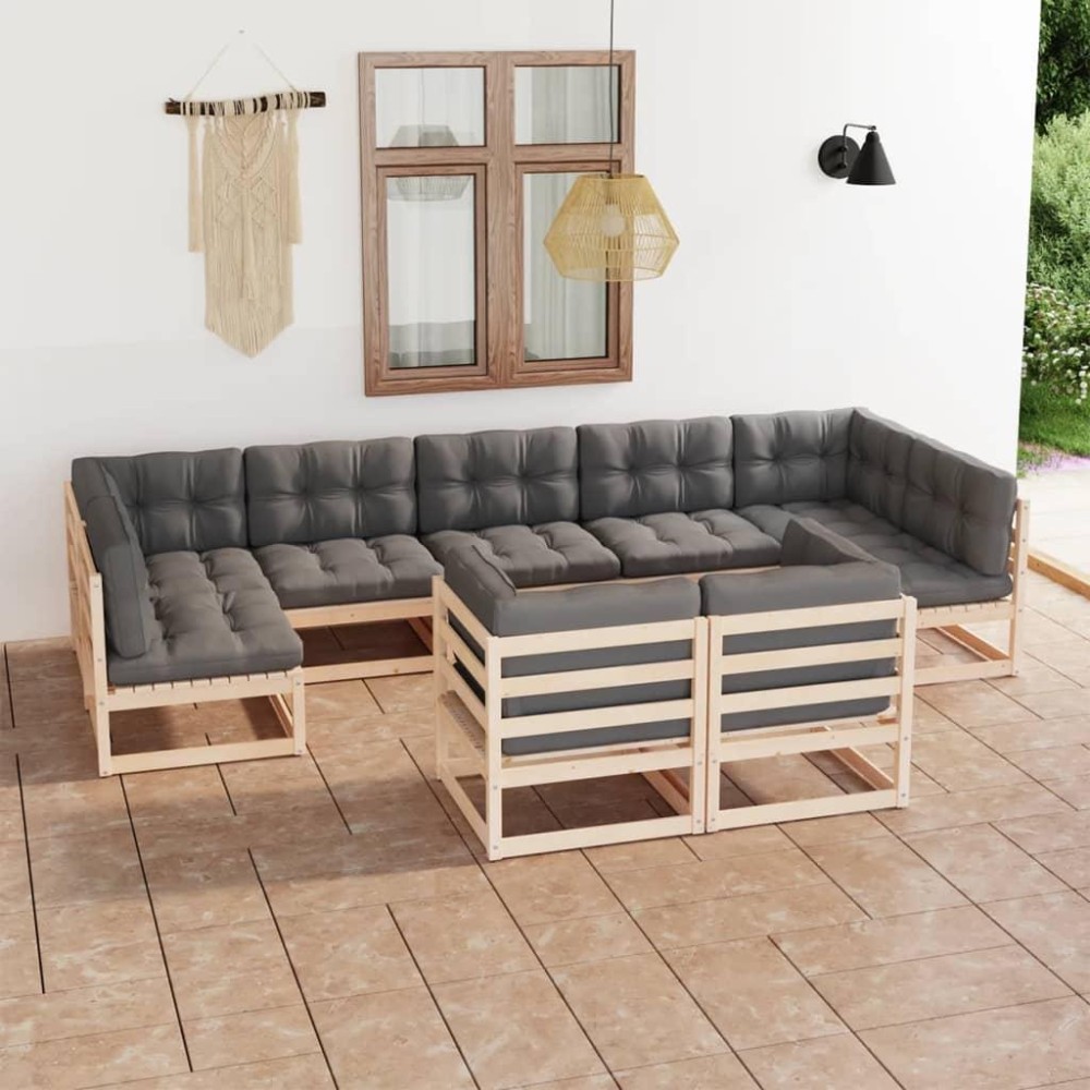 vidaXL 9 Piece Patio Lounge Set with Cushions Solid Pinewood