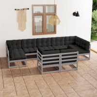 vidaXL 9 Piece Patio Lounge Set with Cushions Gray Solid Pinewood