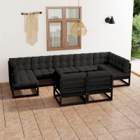 vidaXL 9 Piece Patio Lounge Set with Cushions Black Solid Pinewood