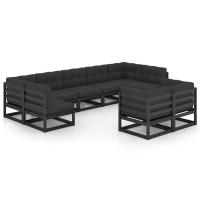 vidaXL 9 Piece Patio Lounge Set with Cushions Black Solid Pinewood