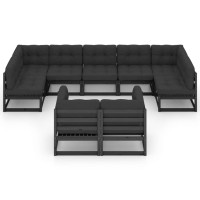 vidaXL 9 Piece Patio Lounge Set with Cushions Black Solid Pinewood