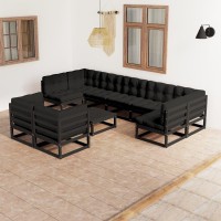 vidaXL 10 Piece Patio Lounge Set with Cushions Black Solid Pinewood