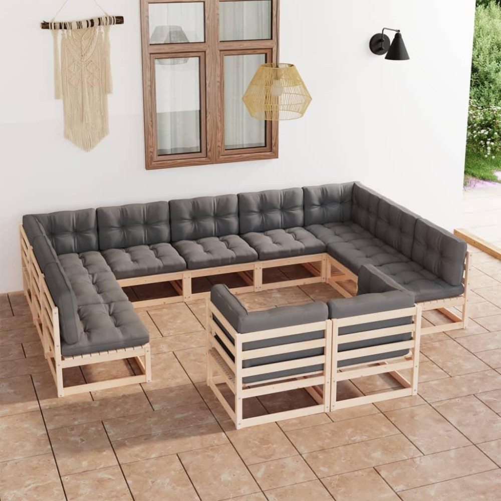 vidaXL 11 Piece Patio Lounge Set with Cushions Solid Pinewood