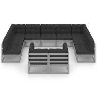 vidaXL 11 Piece Patio Lounge Set with Cushions Gray Solid Pinewood