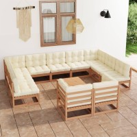 vidaXL 12 Piece Patio Lounge Set&Cushions Honey Brown Solid Pinewood