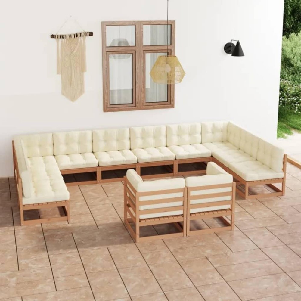 vidaXL 12 Piece Patio Lounge Set&Cushions Honey Brown Solid Pinewood