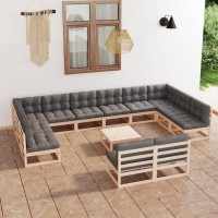 vidaXL 13 Piece Patio Lounge Set with Cushions Solid Pinewood