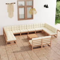 vidaXL 13 Piece Patio Lounge Set&Cushions Honey Brown Solid Pinewood