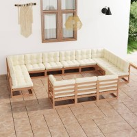 vidaXL 13 Piece Patio Lounge Set&Cushions Honey Brown Solid Pinewood