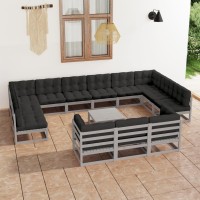 vidaXL 14 Piece Patio Lounge Set with Cushions Gray Solid Pinewood