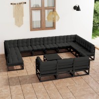 vidaXL 14 Piece Patio Lounge Set with Cushions Black Solid Pinewood